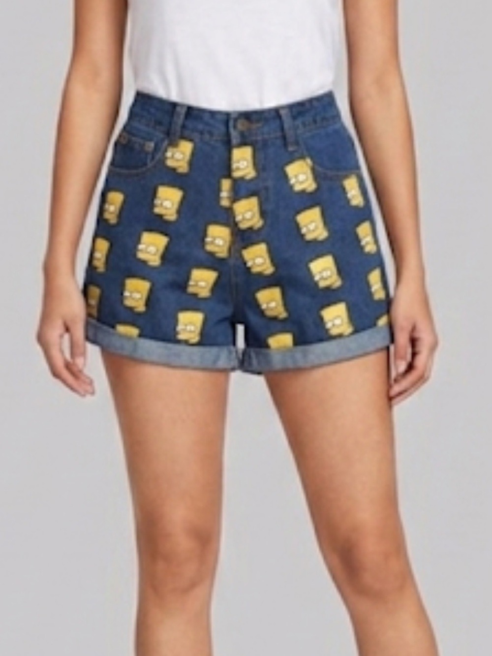 Bart Simpson Print High-Rise Denim Shorts Size Medium -Romwe Women’s